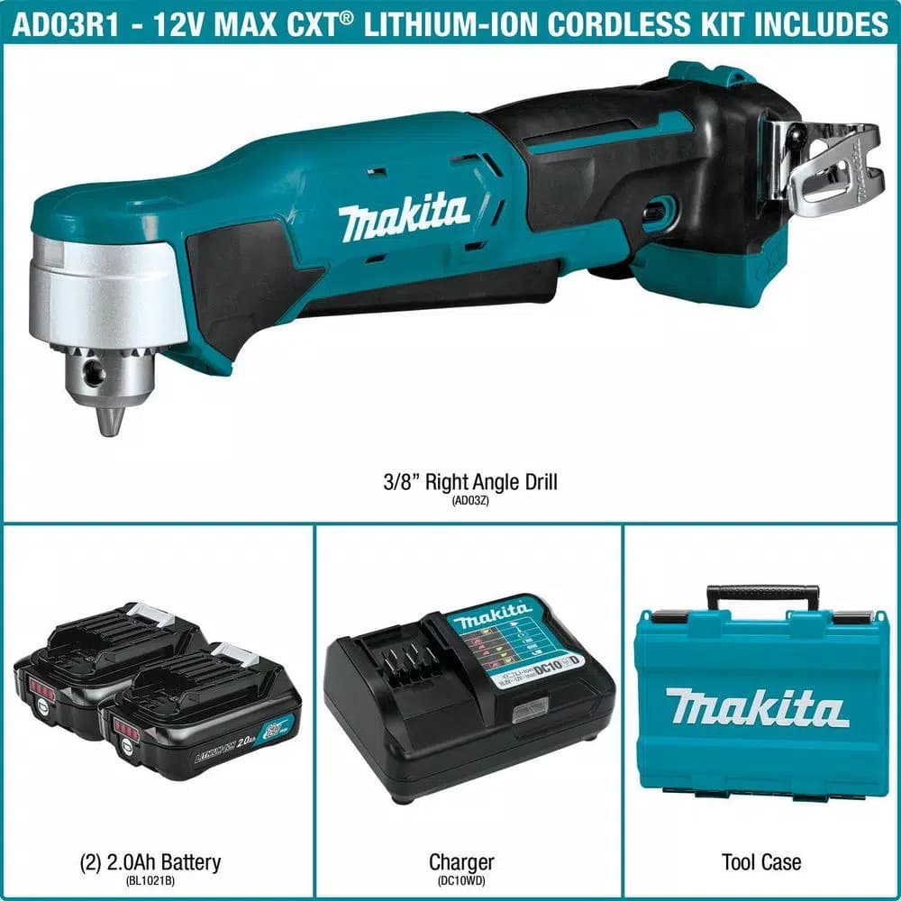Makita 12V MAX CXT Lithium-Ion Cordless 3/8 in. Right Angle Drill Kit (2.0 Ah)