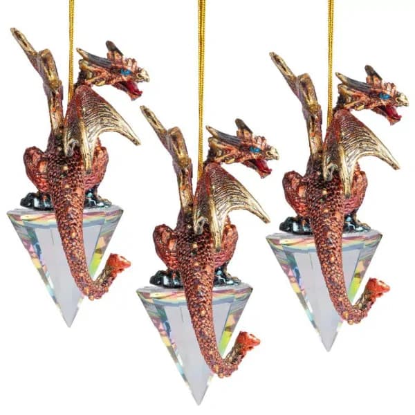 Design Toscano 3.5 in. Diamond Dragon Gothic Holiday Ornament Set, 3-Piece