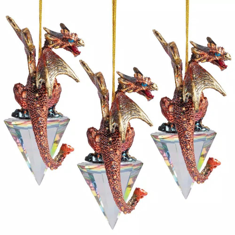 Design Toscano 3.5 in. Diamond Dragon Gothic Holiday Ornament Set, 3-Piece