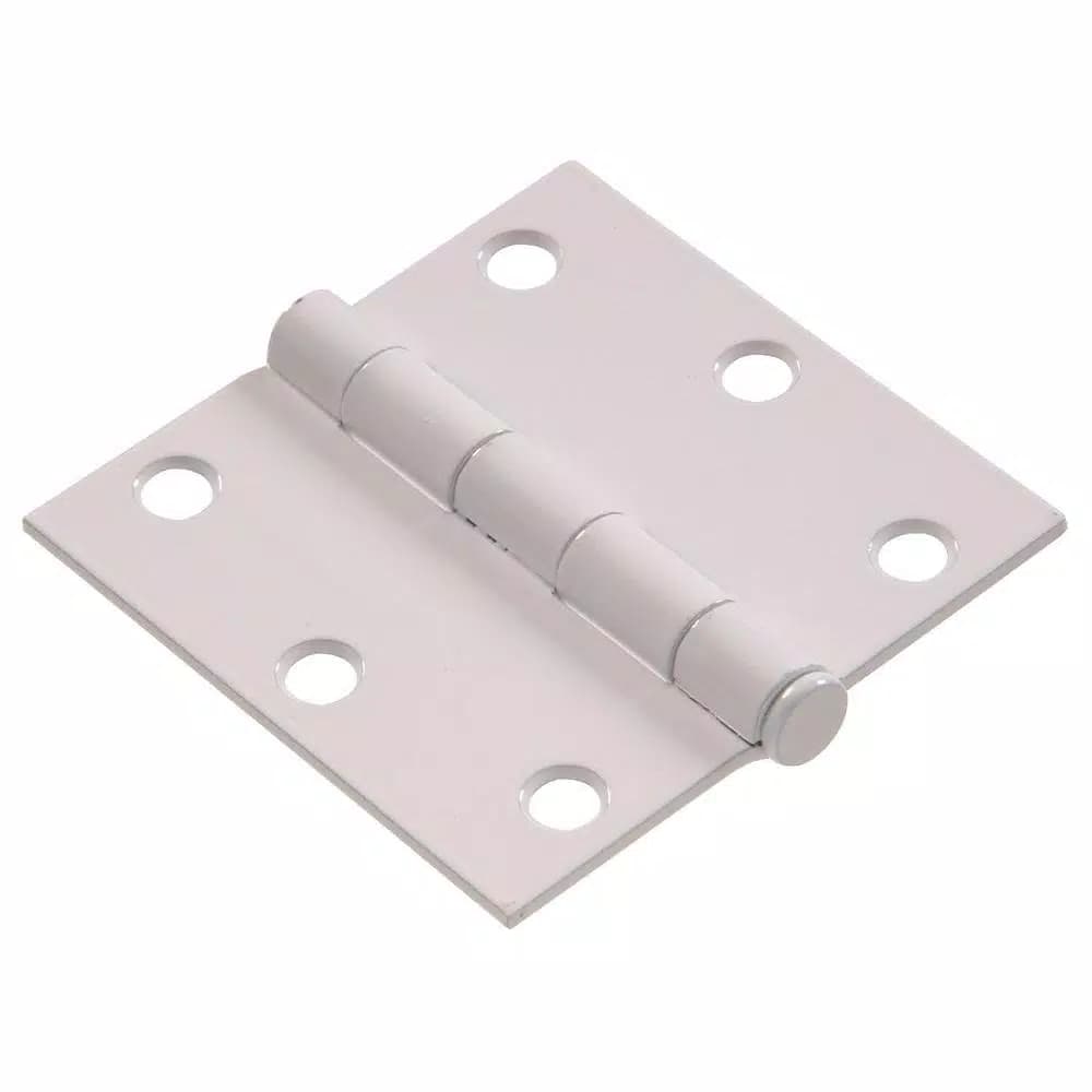 Hardware Essentials 3-1/2 in. White Residential Door Hinge, Square Corner, Full Mortise (9-Pack)