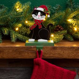 Glitzhome 7.76 in. Wooden Metal Cat Christmas Stocking Holder thumbnail 6