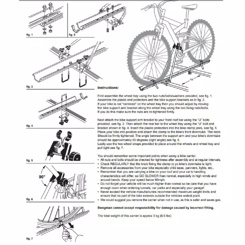 Swagman Upright Roof Rack Single Bike Carrier for Square, Round, and Oval Bars