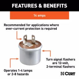 CURT 14-Amp Turn Signal Flasher, 12V, 2-Terminal (1-4 Lamps or 2-8 Hazards) thumbnail 3