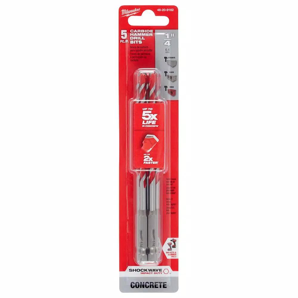 Milwaukee SHOCKWAVE 1/4 in. Carbide Hammer Drill Bits, 5-Pack
