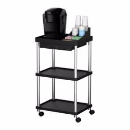 Mind Reader 3-Tier 7-Compartment Rolling Black Coffee Cart with Storage Drawer thumbnail 1