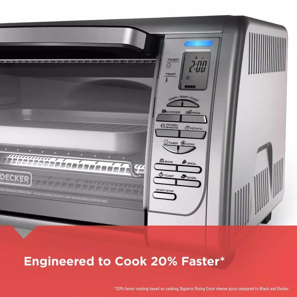 BLACK+DECKER 1500W 6-Slice Stainless Steel Toaster Oven with Convection and Broiler