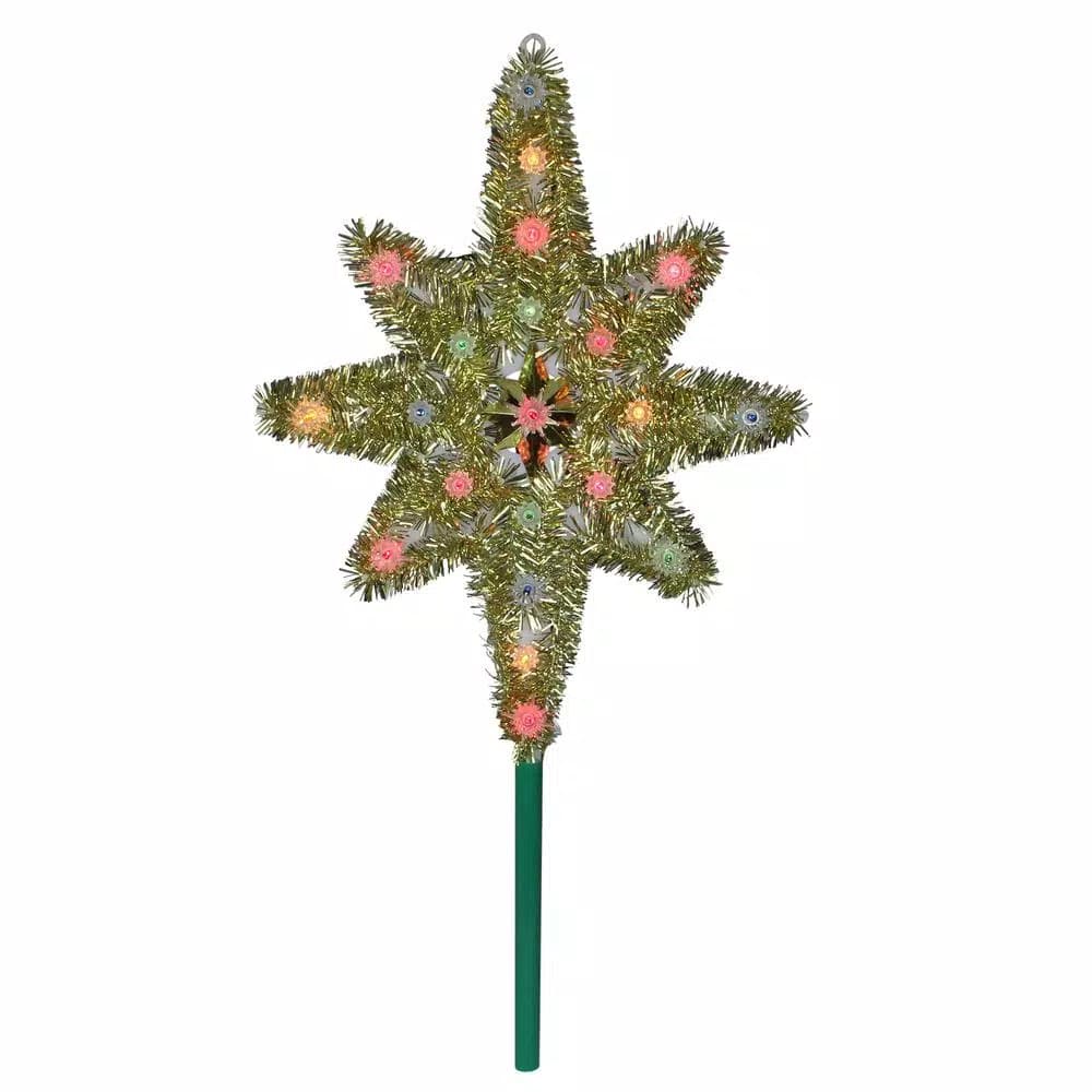 Northlight 21 in. Gold Tinsel Star of Bethlehem Christmas Tree Topper with Multi-Colored Lights