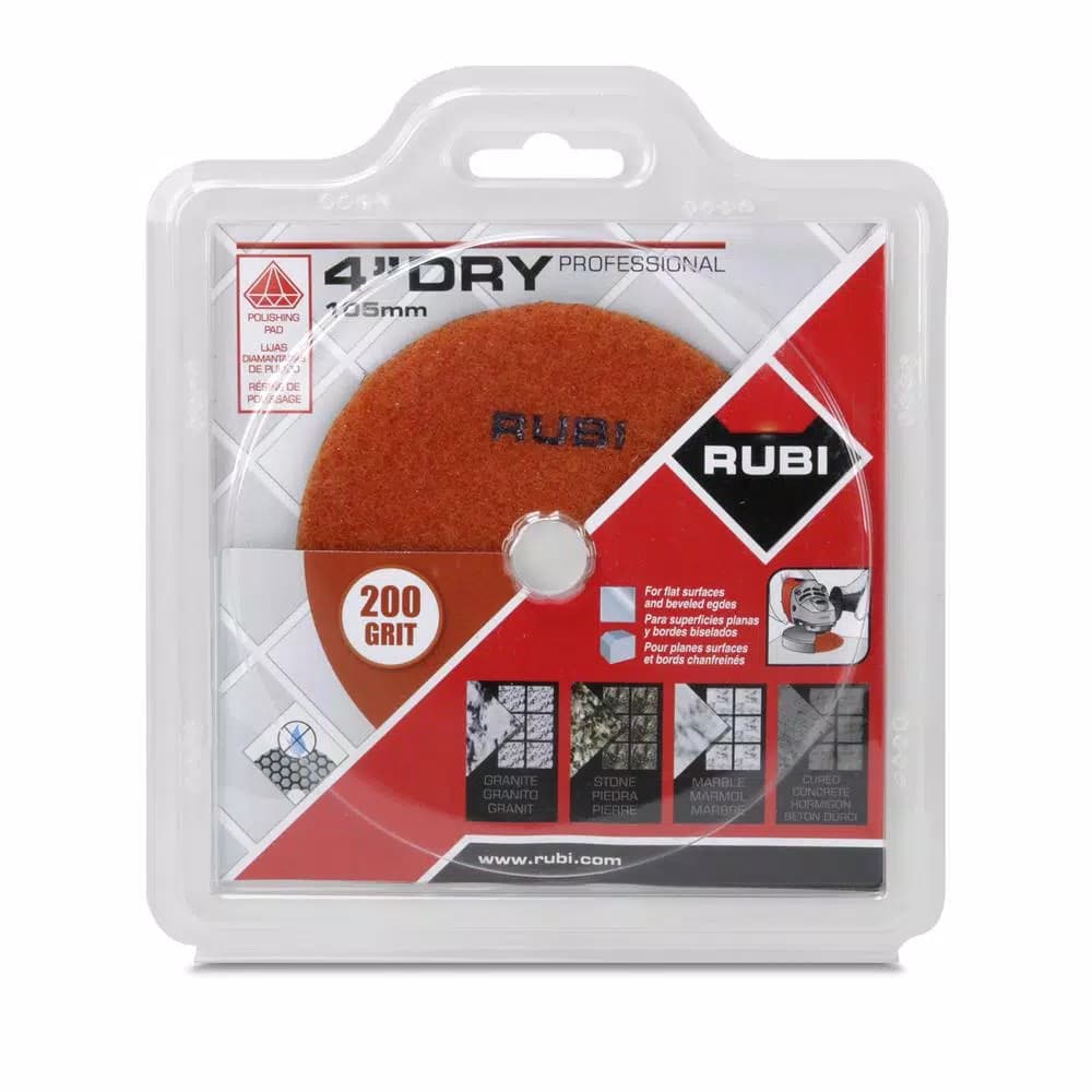 Rubi 4 in. 200 Grit Resin Dry Polishing Pad for Engineered Stone, Concrete, Marble & Granite