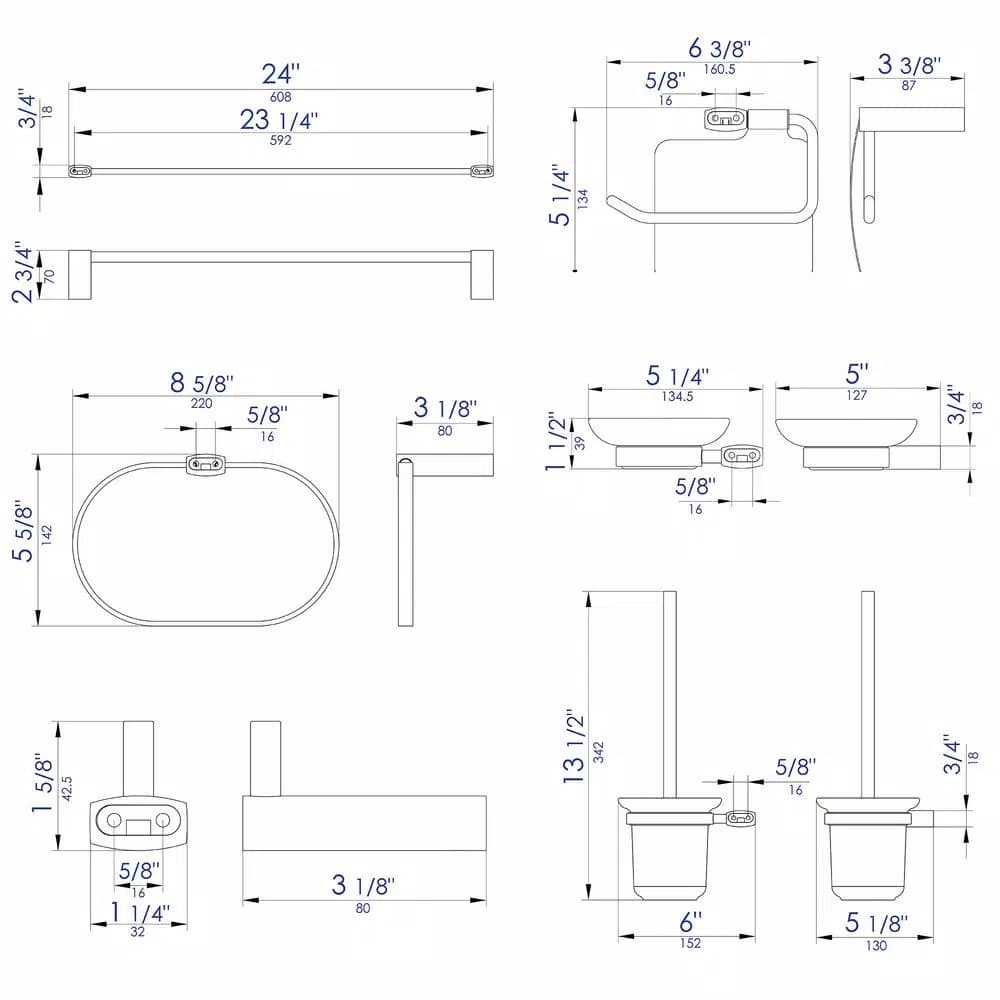 Alfi Brand 6-Piece Brushed Nickel Bath Hardware Set