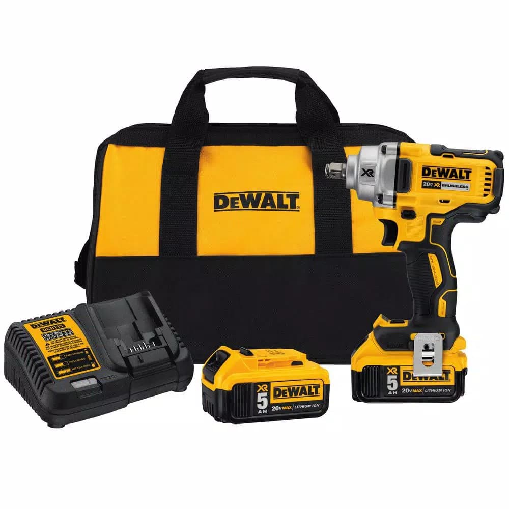 DEWALT 20V MAX XR 1/2 in. Mid-Range Brushless Cordless Impact Wrench Kit with (2) 5.0Ah Batteries