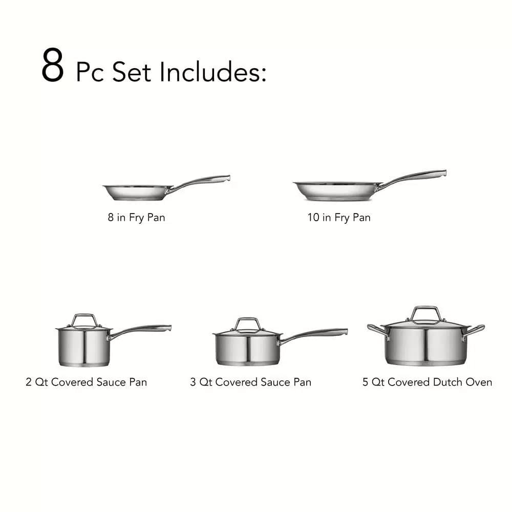 Tramontina Gourmet Prima 8-Piece Stainless Steel Cookware Set, Tri-Ply Induction Compatible