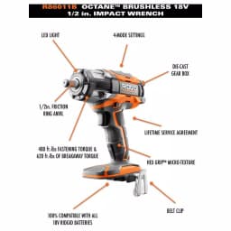 RIDGID 18V OCTANE Brushless 1/2 in. Cordless Impact Wrench (Tool Only) with Belt Clip thumbnail 3