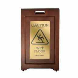 Alpine Industries 24 in. 2-Sided Brass Plated Wooden Bilingual Wet Floor Sign thumbnail 3