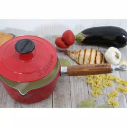 Chasseur 1.3 qt. Enameled Cast Iron Sauce Pan with Lid, Red thumbnail 4