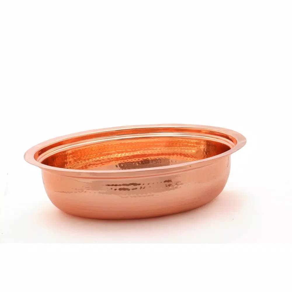 Old Dutch 6 Qt. Oval Copper over Stainless Steel Chafing Dish with Black Iron Stand