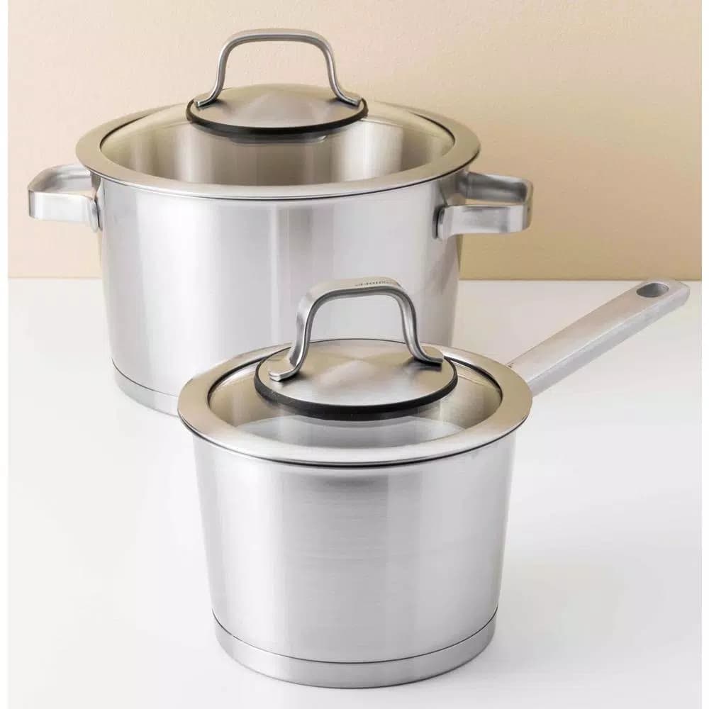 BergHOFF Essentials Manhattan 10-Piece Stainless Steel Cookware Set with Glass Lids, Induction Ready