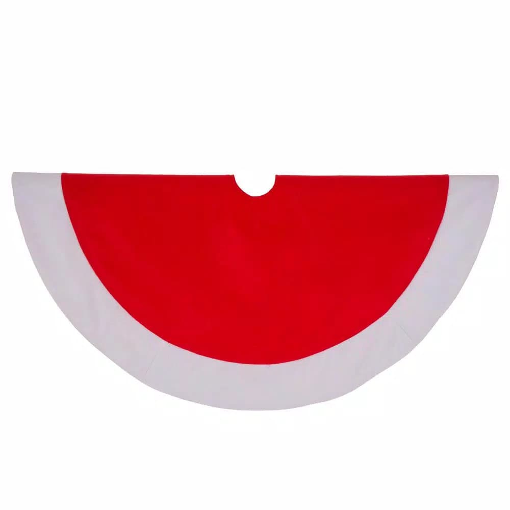 Glitzhome 48 in. Red and White Felt Christmas Tree Skirt