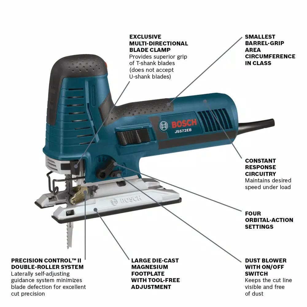 Bosch JS572EBK 7.2 Amp Corded Variable Speed Barrel-Grip Jigsaw Kit with Case and Assorted Blades