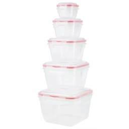 Unbranded 10-Piece Locking Square Plastic Food Storage Container Set with Steam-Vented Lids, Red thumbnail 4