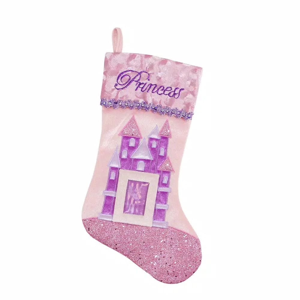 Northlight 18.5 in. Pink and Purple Princess Embroidered Glitter Christmas Stocking with Photo Frame