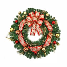 Home Accents Holiday 36 in. Royal Easton Pre-Lit LED Artificial Christmas Wreath with Gold Ornaments and Ribbon thumbnail 1