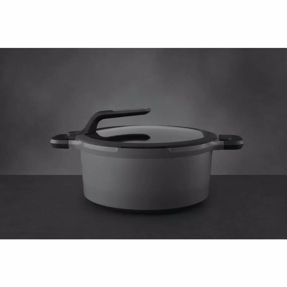 BergHOFF GEM Stay Cool 5.1 qt. Cast Aluminum Nonstick Stock Pot with Glass Lid, Gray