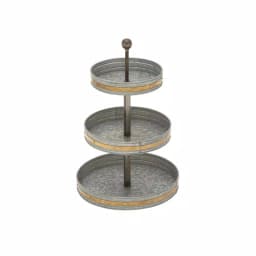 LITTON LANE 24 in. 3-Tiered Round Gray Iron Tray Stand with Copper Band Accents thumbnail 2