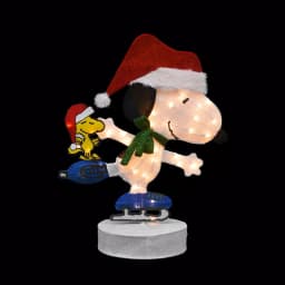 Peanuts 32 in. Pre-Lit Motorized 2D Skating Snoopy and Woodstock Yard Art Christmas Sculpture thumbnail 1