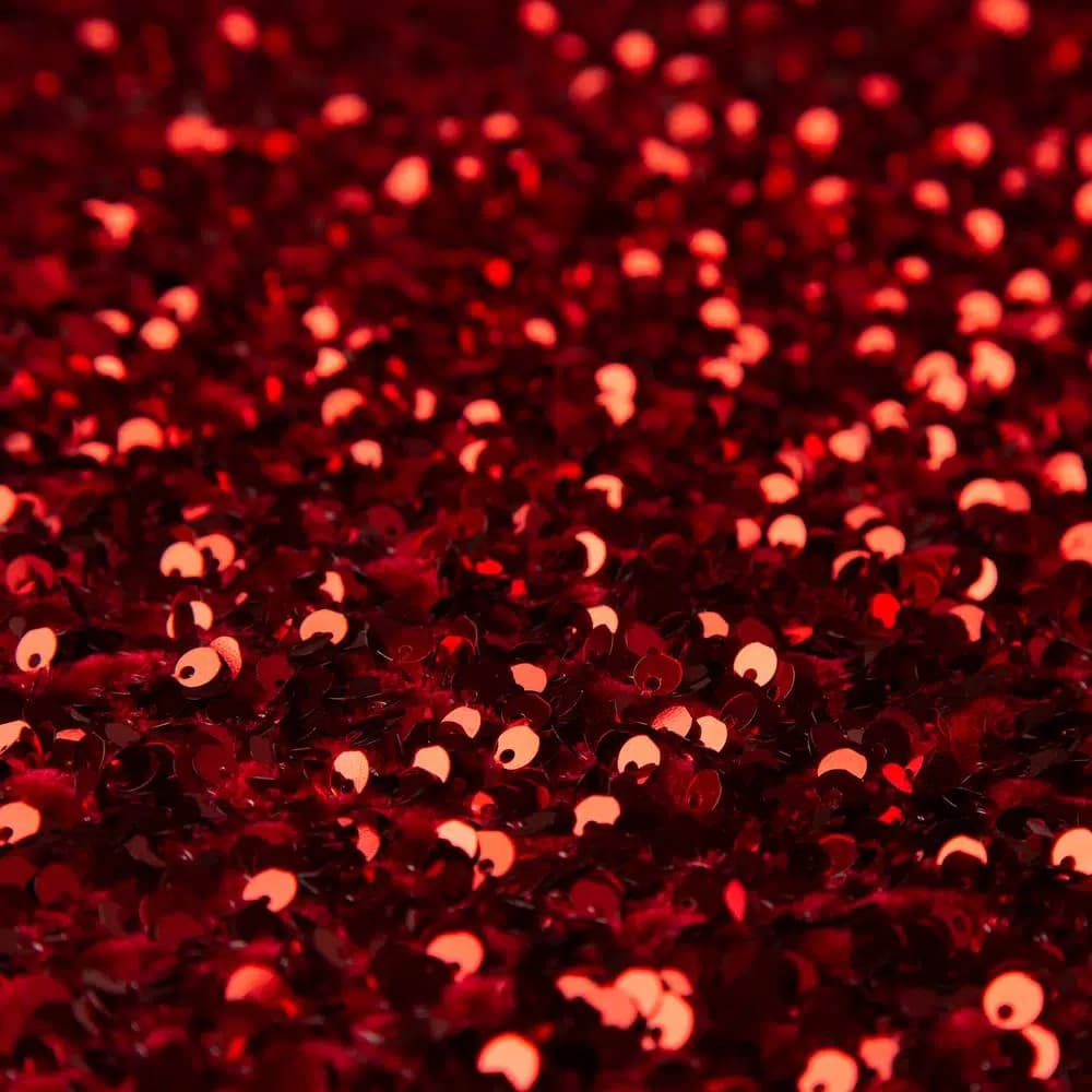 Glitzhome 48 in. Red Sequin Christmas Tree Skirt with White Faux Fur Cuff and Velvet Ropes