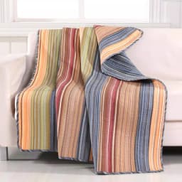 Greenland Home Fashions Katy Multicolored Quilted Cotton Throw, Reversible Striped Design thumbnail 1
