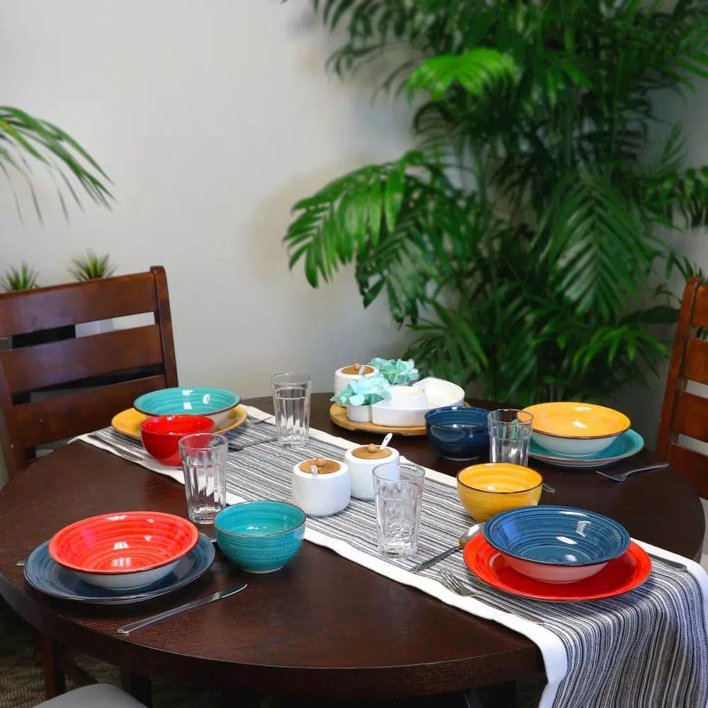 Gibson Home 28-Piece Speckle Stoneware Dinnerware Set, Assorted Colors