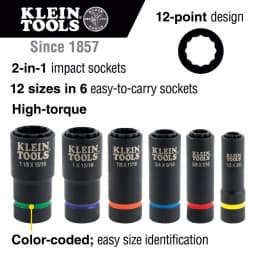 Klein Tools 6-Piece 2-in-1 Deep Impact Socket Set, 1/2 in. Drive, SAE thumbnail 2