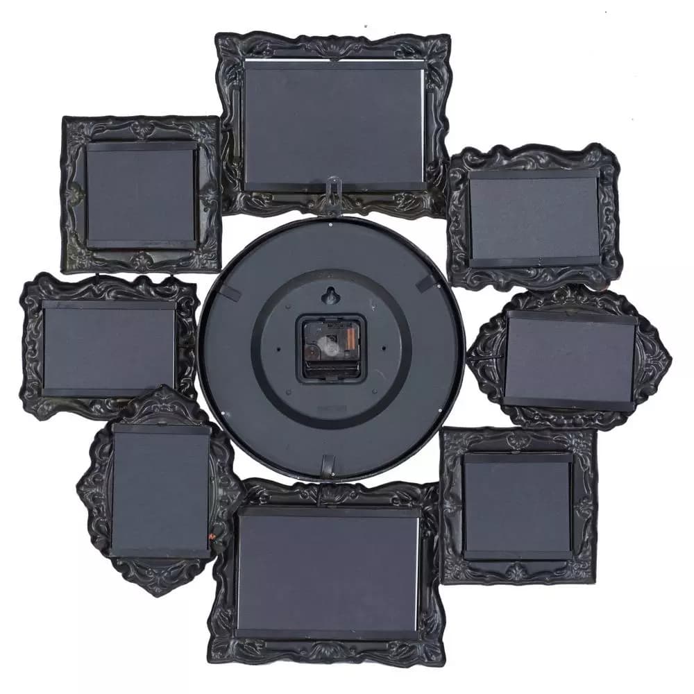 LITTON LANE 25 in. Metal Victorian Photo Frame Montage and Wall Clock with 8 Frames