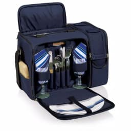 Picnic Time Malibu Navy Wood Picnic Cooler Tote - Insulated Soft-Side Cooler with Deluxe Picnic Service for Two thumbnail 3