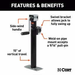 CURT Pipe-Mount Swivel Trailer Jack with Side Handle, 2,000 lbs. Capacity, 15 in. Travel thumbnail 2