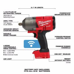 Milwaukee M18 FUEL ONE-KEY 1/2 in. High Torque Impact Wrench with Pin Detent (Tool-Only) thumbnail 3