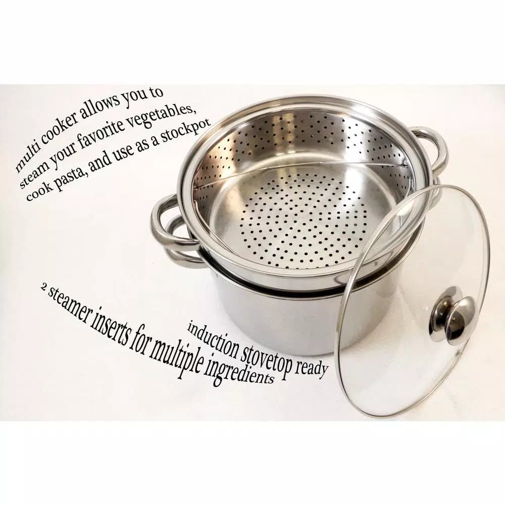 ExcelSteel 8 Qt. 4-Piece 18/10 Stainless Steel Multi-Cooker Set with Steamer and Pasta Baskets