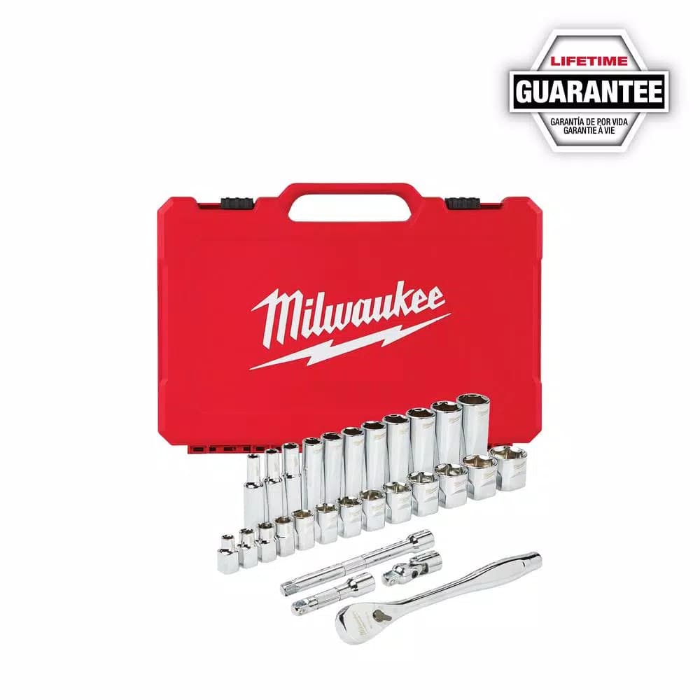 Milwaukee 3/8 in. Drive SAE Ratchet and Socket Set, 28-Piece