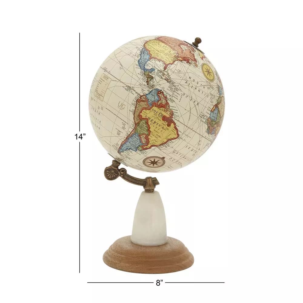 LITTON LANE 14 in. New Traditional Decorative World Globe with Marble and Iron Stand