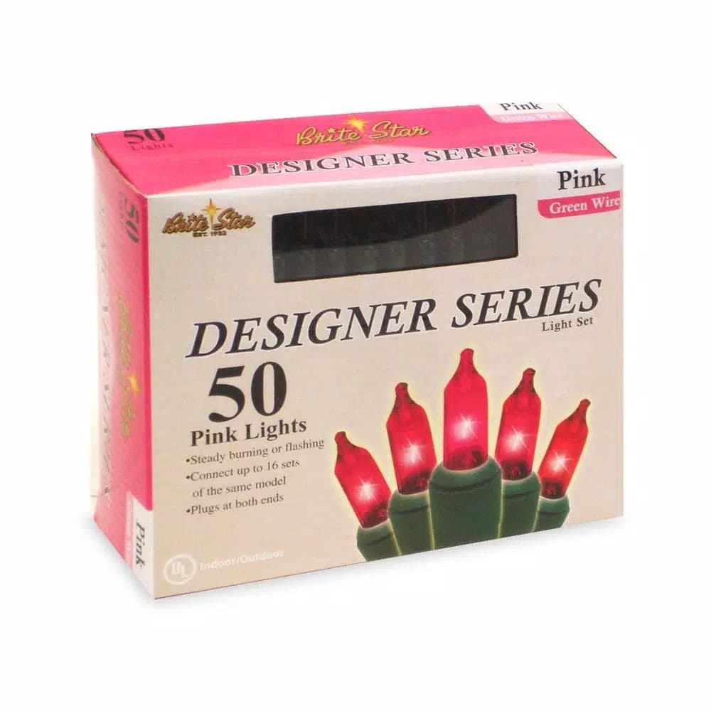 Brite Star Designer Series Pink Mini Light Set, 50-Light Incandescent, Set of 2