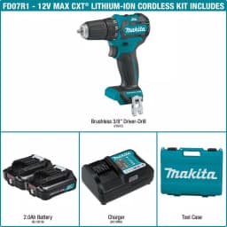 Makita 12V Max CXT Brushless 3/8 in. Cordless Driver Drill Kit with (2) 2.0Ah Batteries, Charger, and Case thumbnail 2