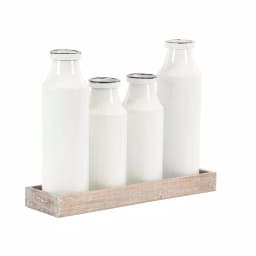 LITTON LANE Rustic Reflections Farmhouse Decorative Wood Tray with 4 Distressed White Milk Bottles thumbnail 6