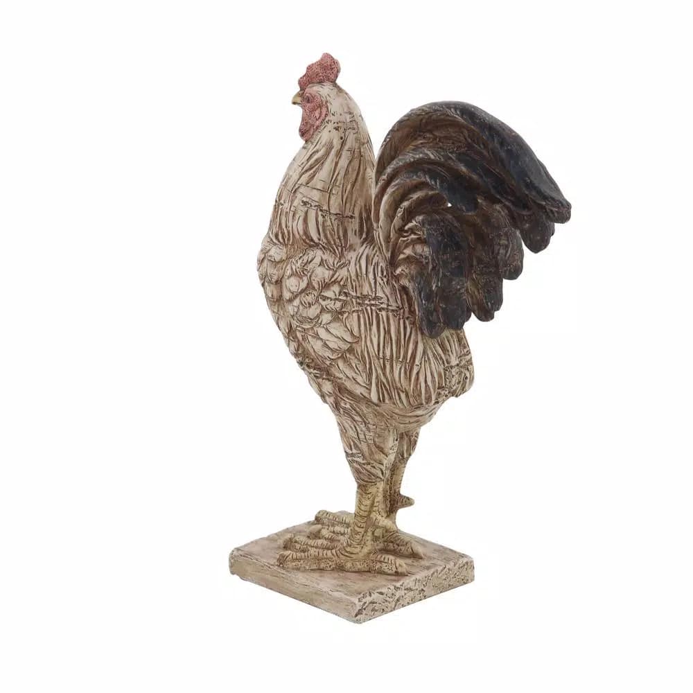LITTON LANE Textured Beige Rooster Polystone Sculpture - Farmhouse Style Statuary