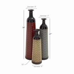 LITTON LANE Chevron Set of 3 Metal Decorative Floor Vases - Rustic Tin in Red, Brown, and Green thumbnail 4