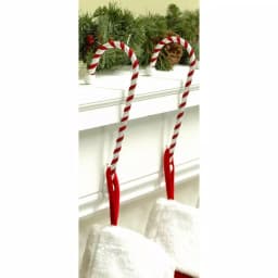 Haute Decor Candy Cane Stocking Holders (2-Pack) - Red and White Festive Mantel Decor thumbnail 2