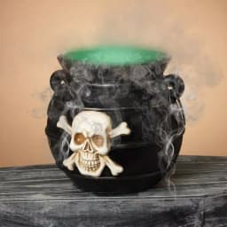 Unbranded 12.8 in. Multi-Color Changing Illuminated Smoking Witch's Cauldron with Skull and Crossbones thumbnail 4