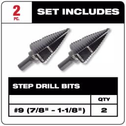 Milwaukee #9 Black Oxide Step Drill Bit Set, 7/8 in. and 1-1/8 in. (2-Pack) thumbnail 2
