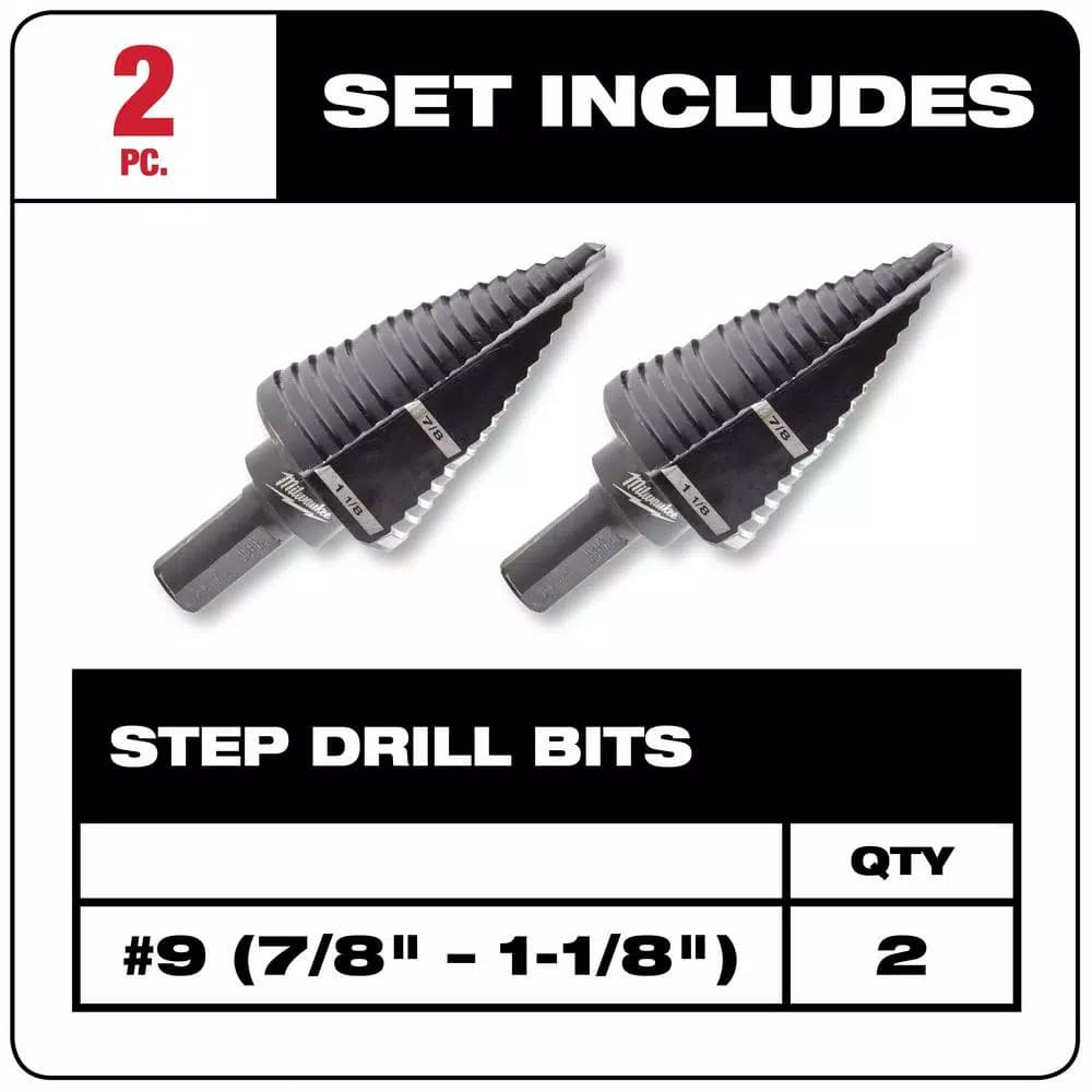 Milwaukee #9 Black Oxide Step Drill Bit Set, 7/8 in. and 1-1/8 in. (2-Pack)