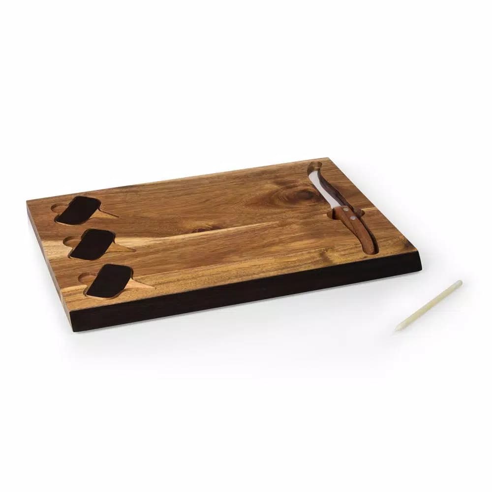 TOSCANA Delio Acacia Wood Cheese Board Set with Cheese Knife and Chalkboard Markers