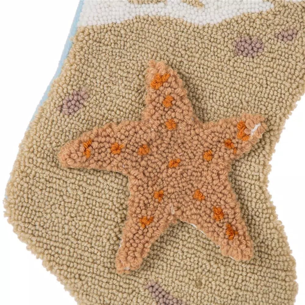 Glitzhome 19 in. Hooked Starfish Christmas Stocking, Nautical Blue Ocean Theme